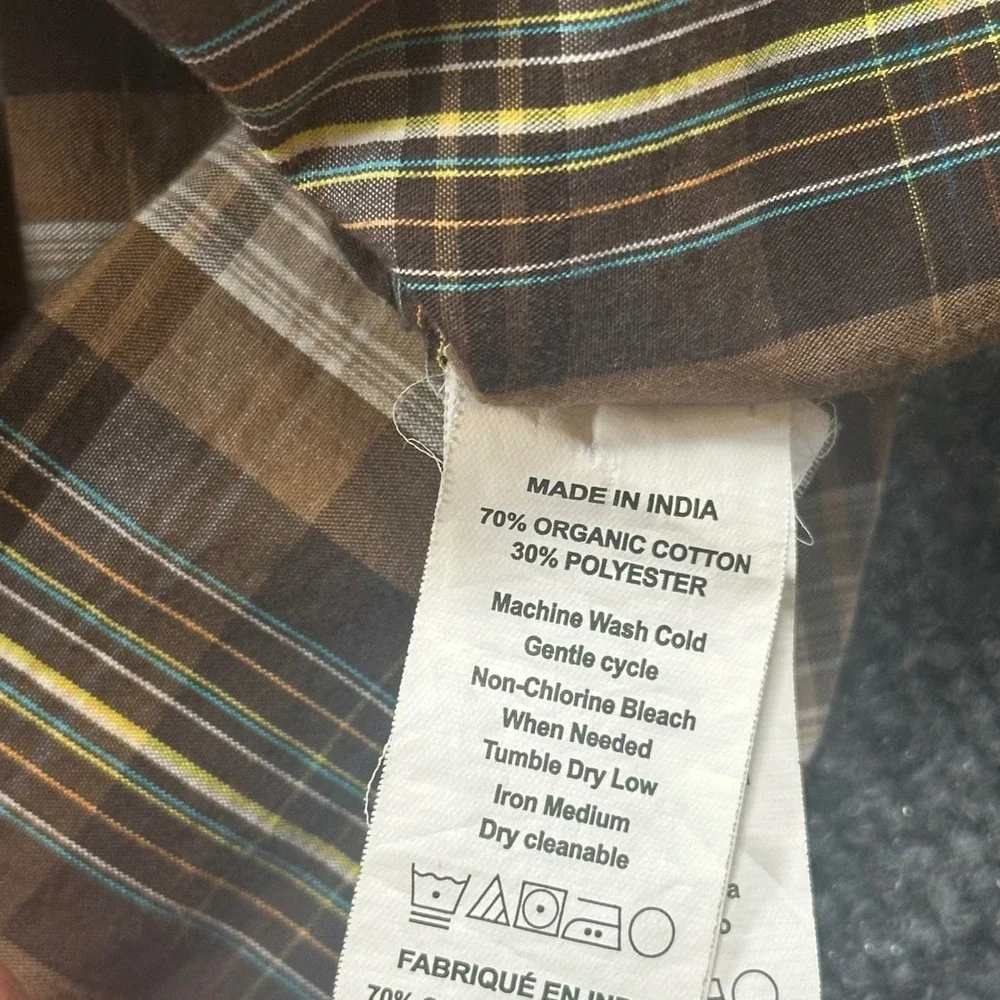 Prana Men's XL Organic Cotton Blend‎ Plaid Short Sleeve Button Up Shirt